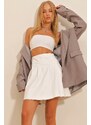 Trend Alaçatı Stili Women's White Pleat Detailed Faux Leather Skirt