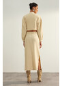 Trendyol Beige Limited Edition High Quality Faux Leather Slit Detailed Midi Woven Skirt