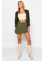 Trendyol Dark Khaki Chain and Pleat Detailed Woven Shorts Skirt