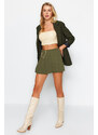 Trendyol Dark Khaki Chain and Pleat Detailed Woven Shorts Skirt