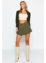 Trendyol Dark Khaki Chain and Pleat Detailed Woven Shorts Skirt