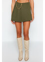 Trendyol Dark Khaki Chain and Pleat Detailed Woven Shorts Skirt