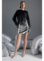 Trendyol Silver Shiny Fabric Premium Quality Mini Woven Shiny Skirt