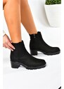 Fox Shoes Women's Black Suede Short Heeled Boots