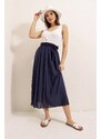 By Saygı Belted Waist and Lined Crepe Skirt Navy Blue