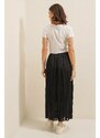 By Saygı Elastic Waist Lined Slim Satin Striped Skirt