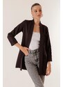 By Saygı Lycra Long Jacket with Fake Pockets, Shawl Collar