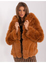 Fashionhunters Světle hnědá bunda z ekokožešiny s kapucí