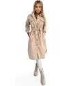 numoco basic Teplý béžový kabát s kapsami, knoflíky a zavazováním v pase 493-1