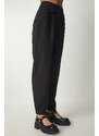 Happiness İstanbul Dámské černé stylové tkané kalhoty s knoflíky