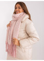 Fashionhunters Světle růžový a bílý vzorovaný šátek s třásněmi