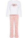 Trendyol Powder 100% Cotton Leopard Print T-shirt-Pants and Knitted Pajamas Set
