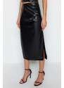 Trendyol Black Faux Leather Midi Skirt