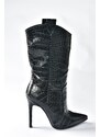 Fox Shoes Women's Black Crocodile Print High Thin Heeled Boots