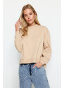 Trendyol Beige More Sustainable Thick, Fleece Inside, Stand-Up Collar Loose Knitted Sweatshirt