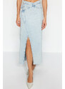 Trendyol Limited Edition Light Blue Asymmetrical Maxi Denim Skirt