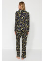 Trendyol Black Floral Pattern Viscose Shirt-Pants Woven Pajamas Set