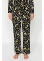 Trendyol Black Floral Pattern Viscose Shirt-Pants Woven Pajamas Set