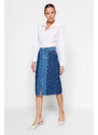 Trendyol Blue Color Block Midi Denim Skirt