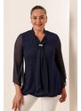 By Saygı Silvery Plus Size Blouse with Kerchief Collar