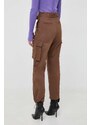 Bavlněné kalhoty Pinko hnědá barva, jednoduché, high waist