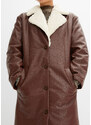 bonprix Vatovaný kabát z umělé kůže s límcem z medvídkové kožešiny Hnědá