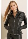 Bigdart 1024 High Neck Leather Jacket - Black