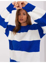 Fashionhunters Dlouhý proužkovaný oversize svetr z kobaltu-ecu