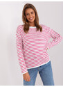 Fashionhunters Bílo-růžový oversize svetr s kulatým výstřihem
