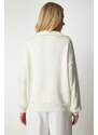 Happiness İstanbul Women's Bone Zipper Collar Basic Knitwear Sweater