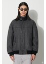 Vlněná bomber bunda Baracuta Herringbone Derby Jacket šedá barva, přechodná, oversize, BRCPS1001