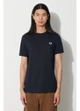 Bavlněné tričko Fred Perry tmavomodrá barva, s aplikací, M3519.608