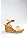 Fox Shoes Women's Beige Linen Wedge Heeled Shoes