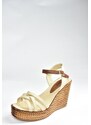 Fox Shoes Women's Beige Linen Wedge Heeled Shoes