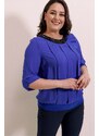 By Saygı Plus Size Chiffon Blouse with Beaded Collar and Pleated Front