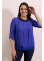 By Saygı Plus Size Chiffon Blouse with Beaded Collar and Front Pleated