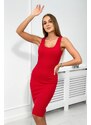 MladaModa Souprava halenka + vroubkované šaty model 9450 červená