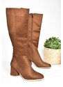 Fox Shoes Tan and Suede Women's Low Heeled Daily Boots