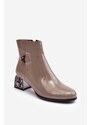 Kesi Patentované dámské kotníkové boty se zdobenými vysokými podpatky D&A šedá