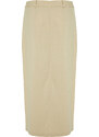 Trendyol Beige Limited Edition High Quality Faux Leather Slit Detailed Midi Woven Skirt