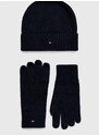 Čepice a rukavice Tommy Hilfiger tmavomodrá barva
