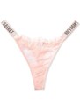 Victoria's Secret světle růžové krajkové tanga kalhotky Bombshell Shine Strap Lace Thong Panty