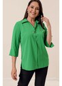 By Saygı Polo Neck Brooch Quarter Sleeve Plus Size Blouse