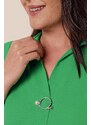 By Saygı Polo Neck Brooch Quarter Sleeve Plus Size Blouse