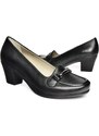 Fox Shoes R908037103 Black Genuine Leather Women's Thick Heeled Shoes