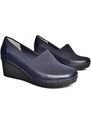 Fox Shoes R908059003 Navy Blue Genuine Leather Wedge Heels Women's Shoes