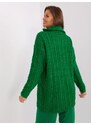 Fashionhunters Zelený dlouhý svetr s kabely a zipem