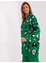 Fashionhunters Zelený volný cardigan se zvířecím vzorem