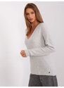 Fashionhunters Světle šedý dámský klasický svetr s výstřihem