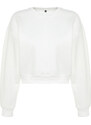 Trendyol Ecru Comfy Cut Crop Basic Crew Neck Thick Fleece Knitted Sweatshirt